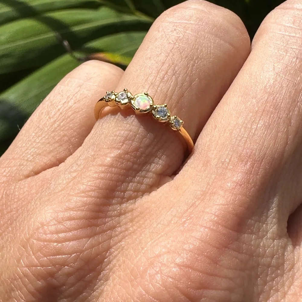 Gold Tone Opal CZ Accent Stackable Ring Women's Fashion Jewelry size 7
